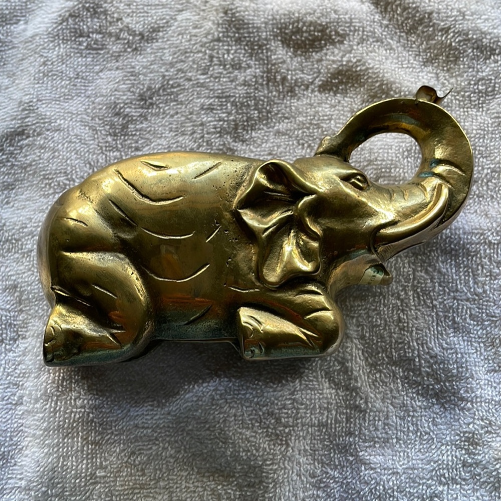 Vintage 1985 brass elephant tape dispenser.